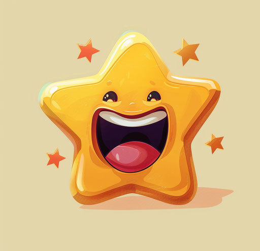 Shiny yellow star with big open mouth