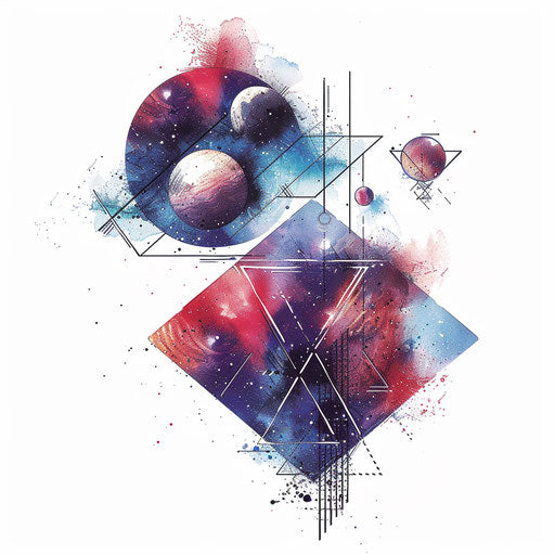 Abstract galaxy tattoo illustration with geometric shapes
