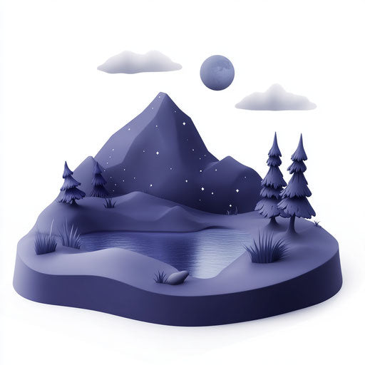 3D night with flat white background, isolated clipart