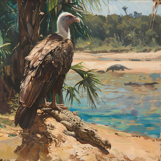 White-rumped vulture resting on a sandy riverbank