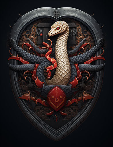 Feathered snake and shield design