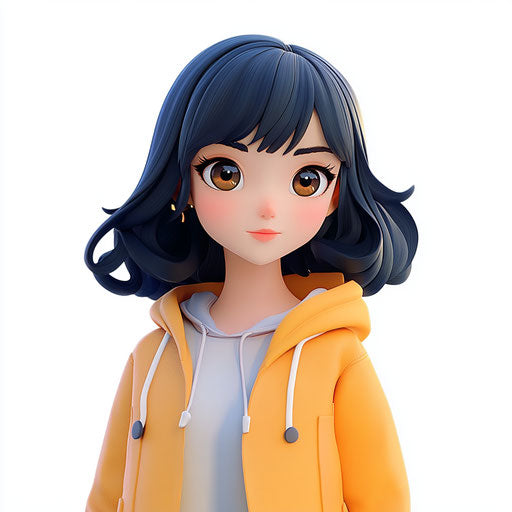 3D realistic anime on flat white background, isolated clipart