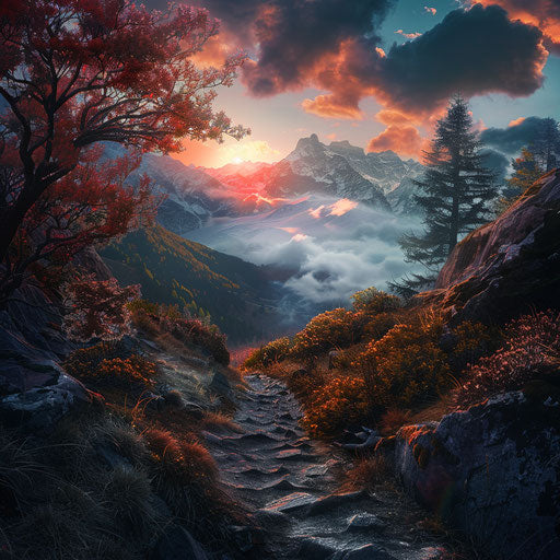 Mountain trail at sunrise