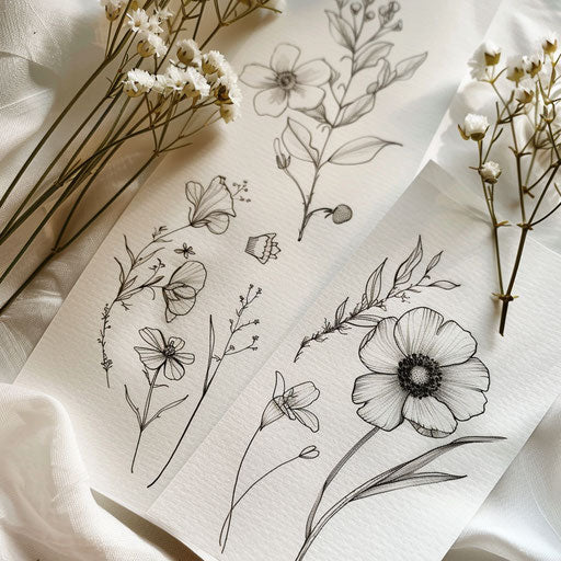 Delicate and minimalistic wildflower tattoos