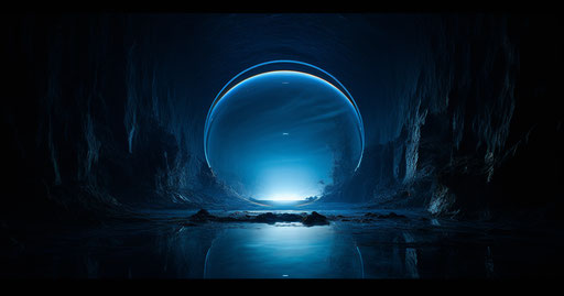 Blue circle seen through light, gigantic style