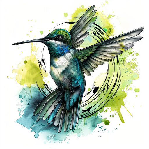 Detailed hummingbird tattoo sketch in mid-flight