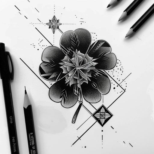 Black clover with geometric patterns in art deco style