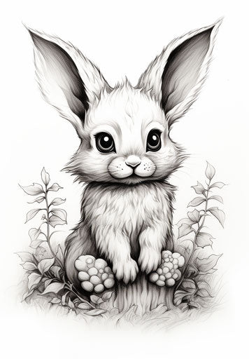 Bunny in lap, clean massurrealistic style, child's drawing