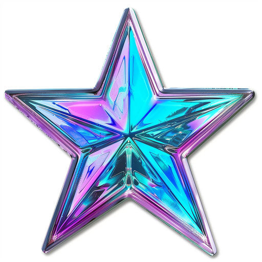 Blue and purple star on transparent background, silver and aquamarine style