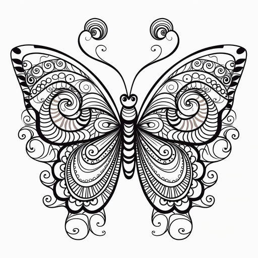 Coloring page with an ornamental butterfly and detailed pattern, in a simple and realistic style