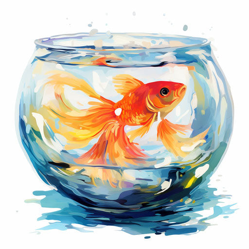 Fish bowl clipart in the style of Oil painting on white background