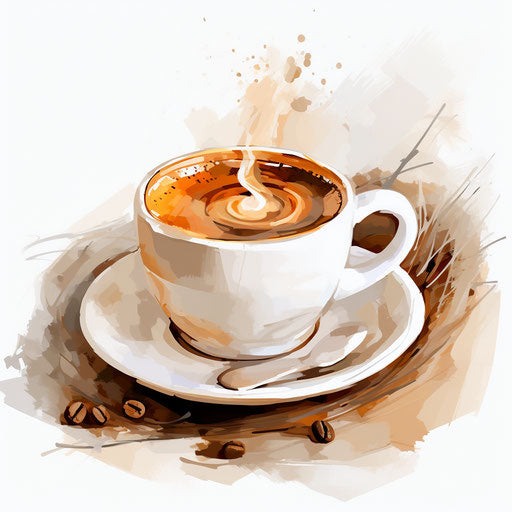 Coffee illustration in the style of Impressionistic Art, on white background