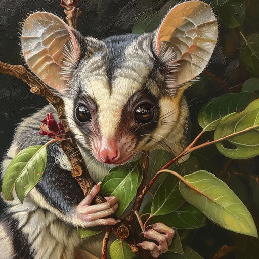 Sugar glider on small branch in vibrant natural setting
