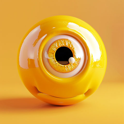 3D yellow smiley eye icon