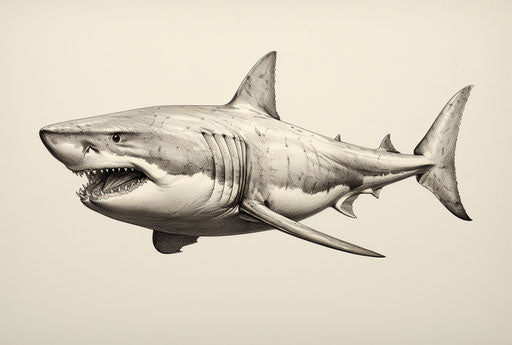 Shark in pencil, historical illustration style, hand-drawn animation