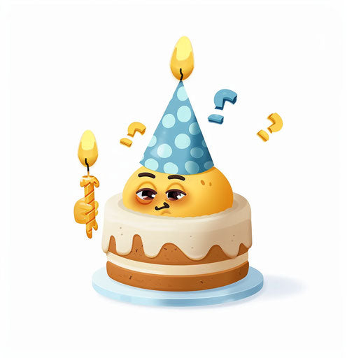 Yellow face blowing candle on birthday cake