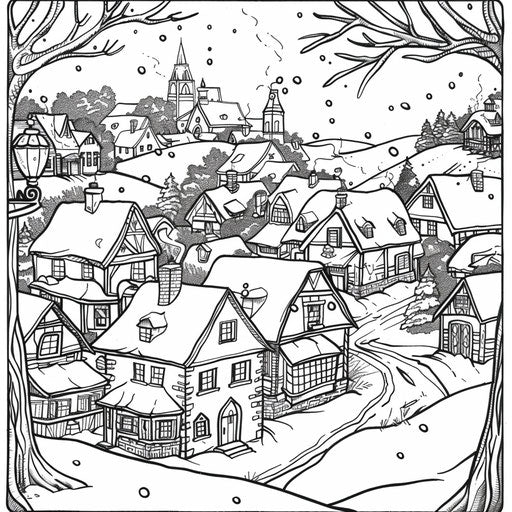 Snowy winter village with snow-covered rooftops