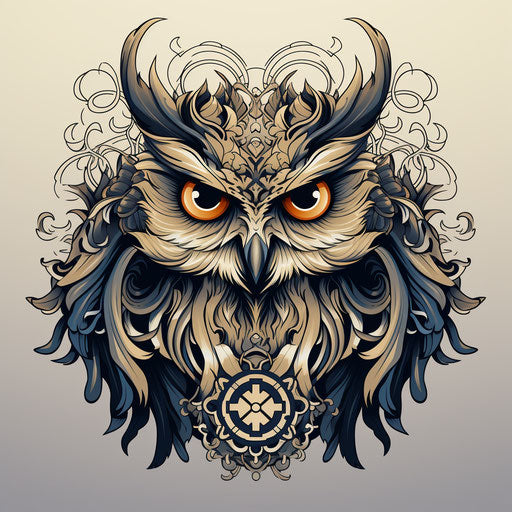 Owl illustration for mandala coloring, lovecraftian style