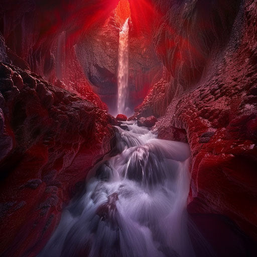 Ruby Falls with dramatic lighting and intense flow