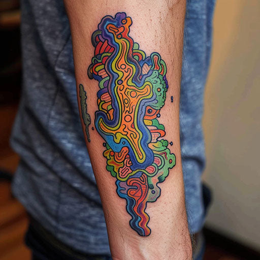 Abstract and colorful tattoos with intricate details