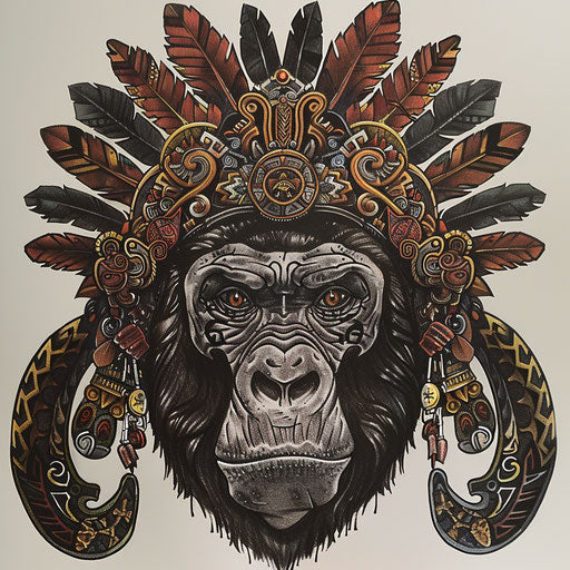 Aztec-inspired gorilla tattoo design
