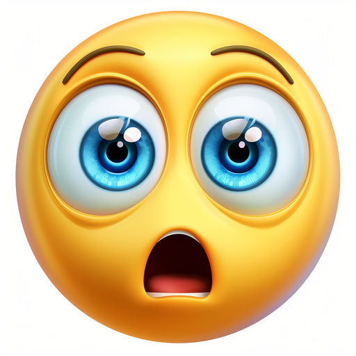 Emoji face with large blue eyes and wide open mouth