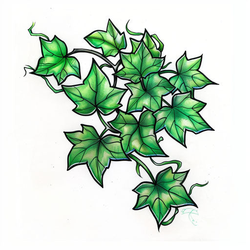 Neo-traditional tattoo: ivy leaves on white background