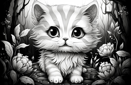 The cute kitten coloring pages to print, animated expressions style