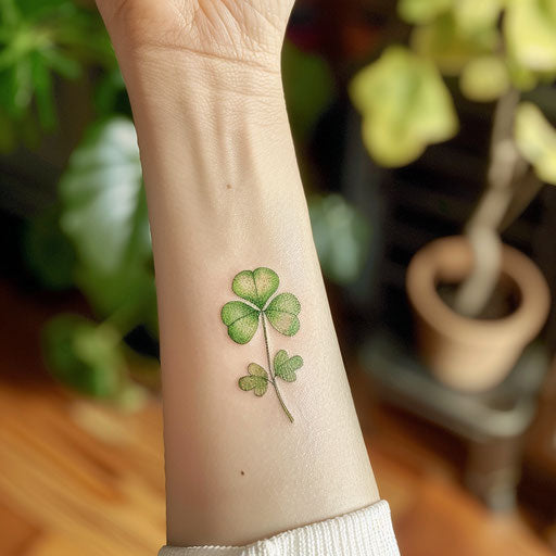 Eco-friendly shamrock tattoo with natural green tones on recycled paper