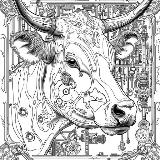 Steampunk cow with gears and mechanical parts
