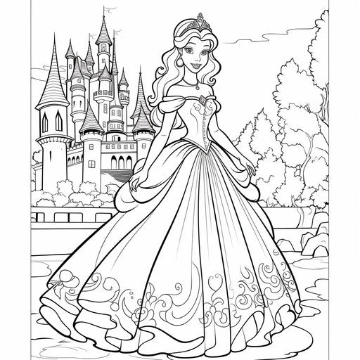 Disney Princess Coloring Pages, Fairy Tale Illustration Style