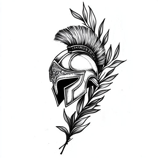 Flat clipart style tattoo bracelet with Spartan helmet and laurel leaves