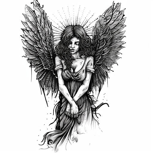 Rustic guardian angel tattoo design