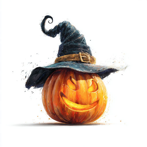Festive Halloween Jack-o'-lantern with Witch's Hat