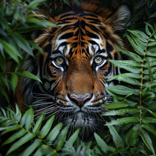 Tiger's gaze through the foliage
