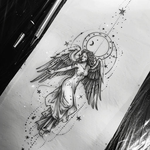 Sketch of celestial Virgo constellation tattoo
