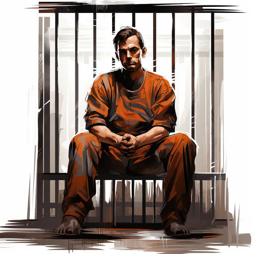 Prison illustration in the style of Chiaroscuro Art, on white background