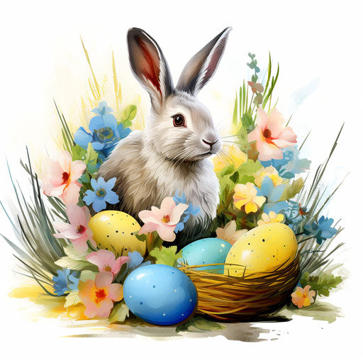 Easter clipart in the style of Oil painting on white background