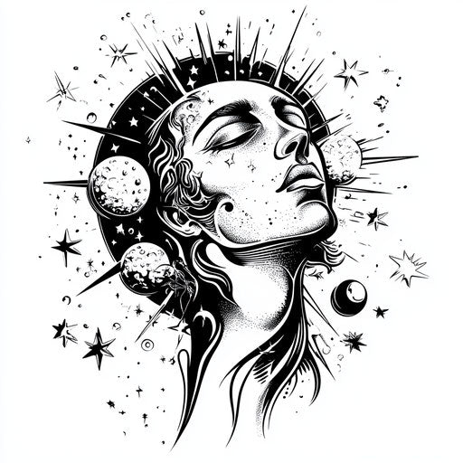 Flat tattoo sketch constantine with celestial elements