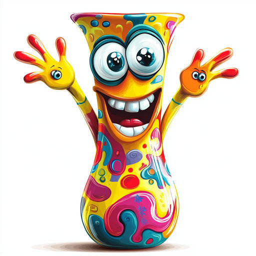 Humorous caricature of a vase with human characteristics