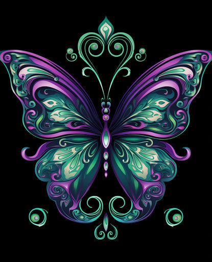 Violet and black butterfly, simple symmetrical designs