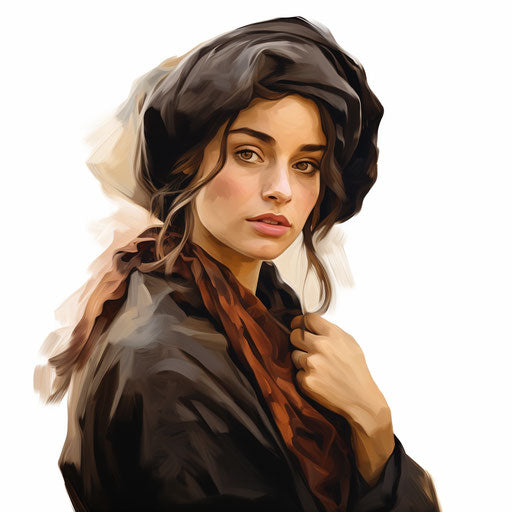 Lady clipart in the style of Oil painting, on a white background