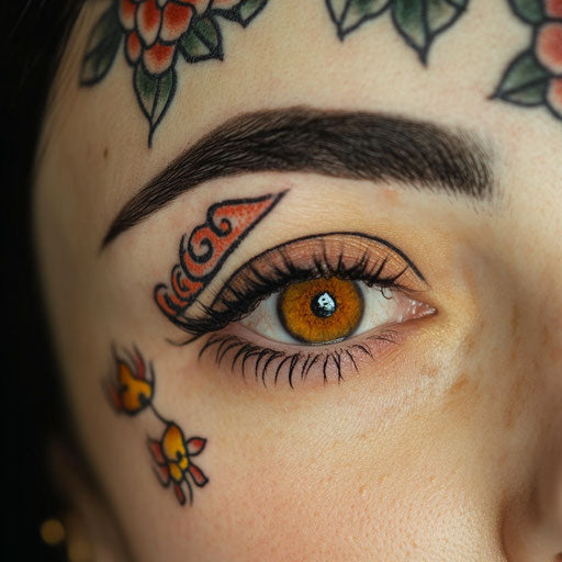 Brow tattoo with traditional shading and vintage feel