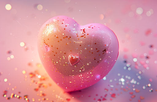 Pink heart with sparkles, gender-bending icon, light yellow and dark gold