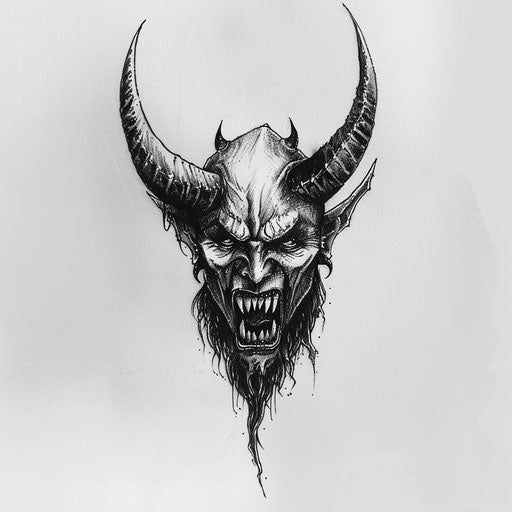 Blackwork devil tattoo on white background for contrast