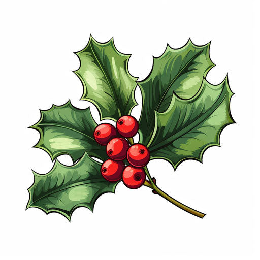 Christmas holly clip art in Minimalist style, on white background