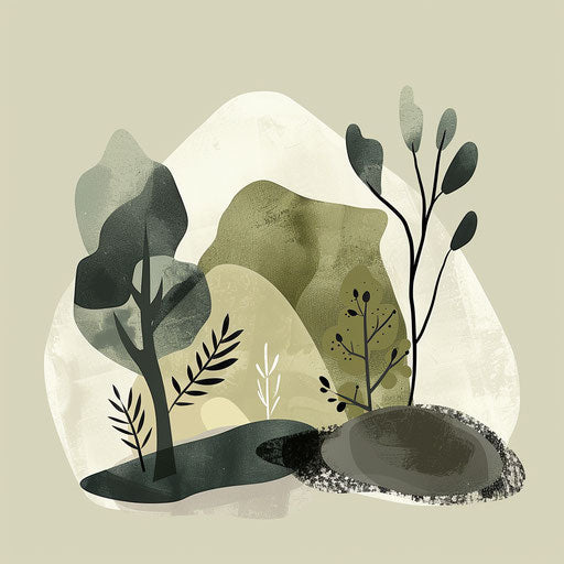 Environmental clipart with subtle olive background, soft gradients and refined linework