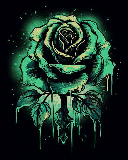 Black rose on green water