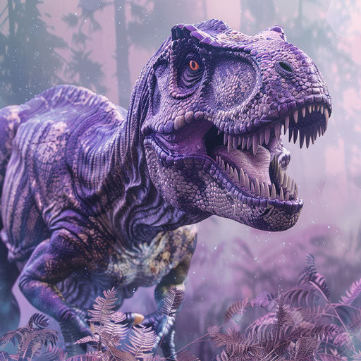 Realistic T-Rex on lavender background with glossy effect