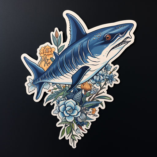 Tropical shark on long flower spear, artistic style